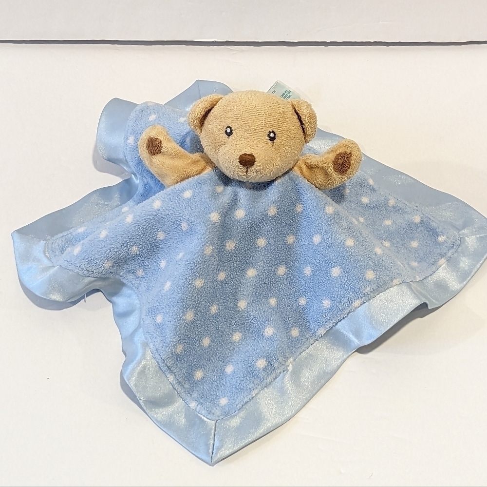 Russ Bear Blue Polka Dot Security Blanket Lovey Cubbles Satin